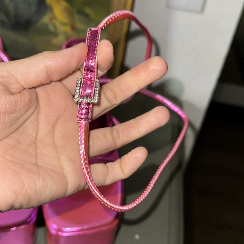 Pink Metallic Strappy Platform Heels - Picture 7 of 8